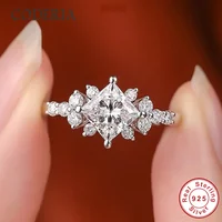 Certified 1CT 2CT D VVS1 Princess Cut Moissanite Wedding Ring for Women Plated 18K White Gold Rings Silver S925 Band Jewelry