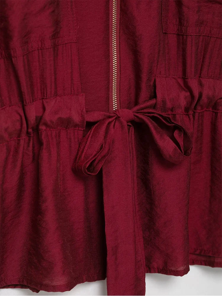 TFMLN Women Wide Leg Pant 2 Pieces Sets Short Sleeves Zipper Shirt Straight Elastic Waist Trousers Chic Safari Style Lady Casual