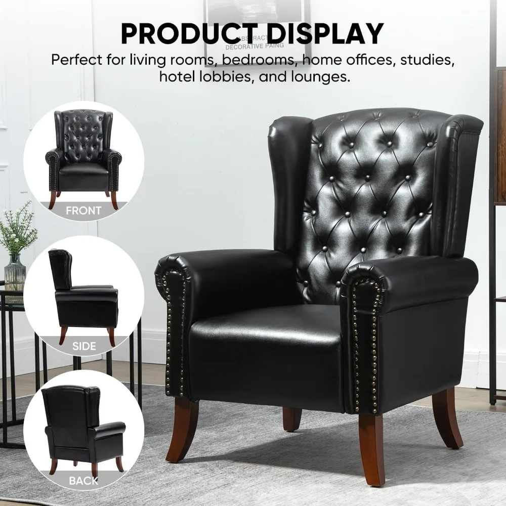 PU Leather Accent Chair with Wooden Legs 5