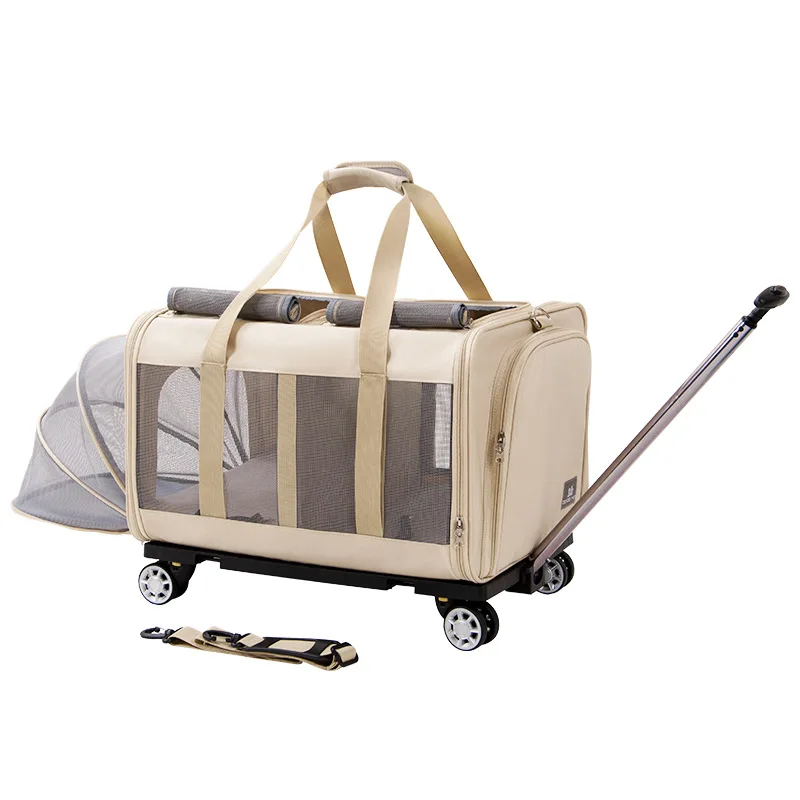 Carrito desmontable para mascotas, bolsa Universal de doble capa, grande y expandible, con ruedas 6