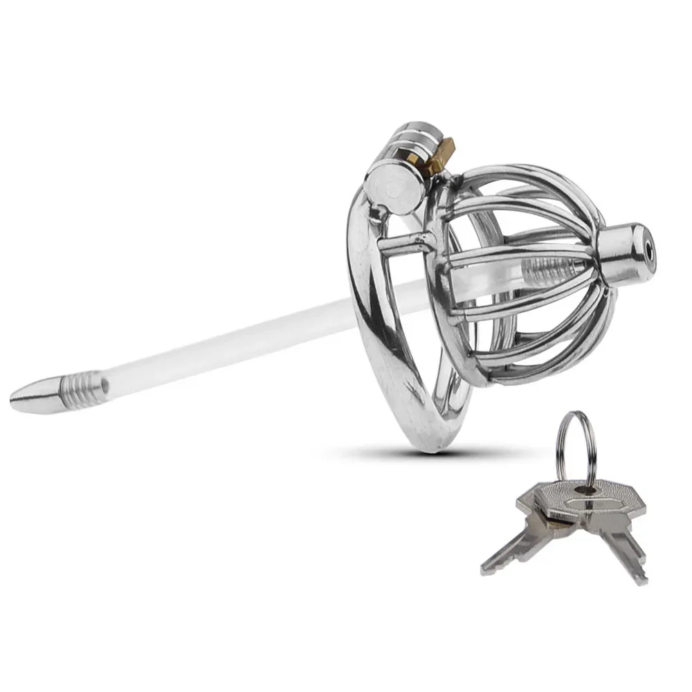 Metal Male Chastity Belt CB Lock Chastity Belt with Silicone Catheter and Penis Ring Cock Cage 성인용품 Bird Cage Sex Toys for Gay18