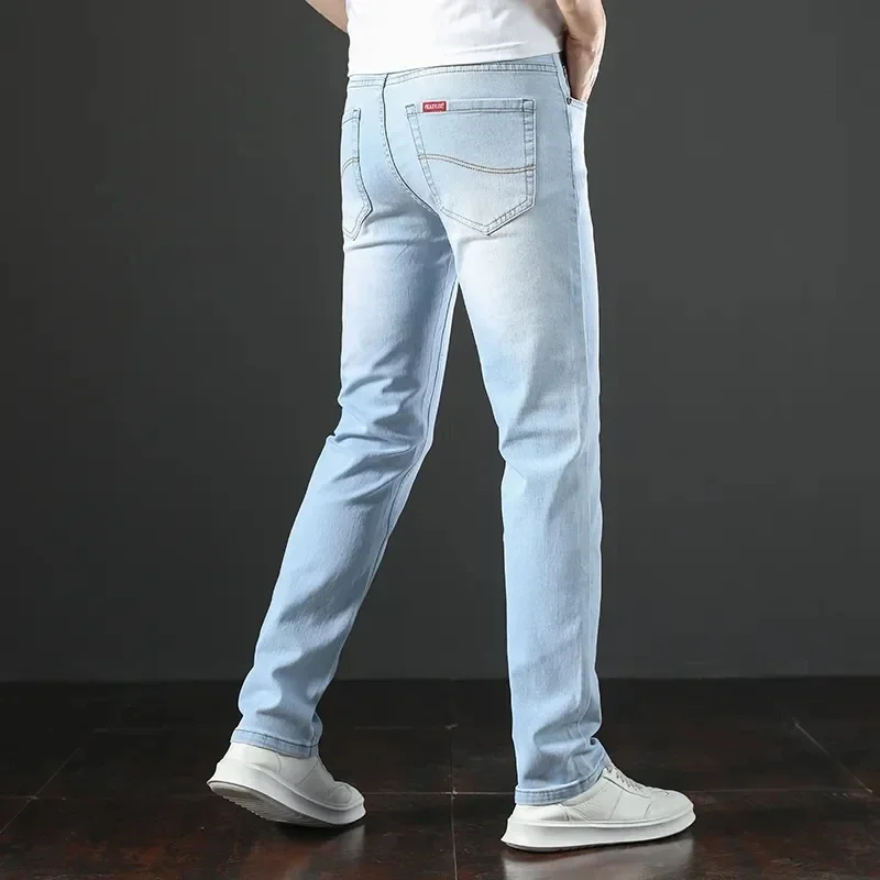 2024 Spring and Autumn New Classic Youthful Vitality Men's Fit Straight Thin Denim Jeans Lightweight Cotton Stretch Trousers