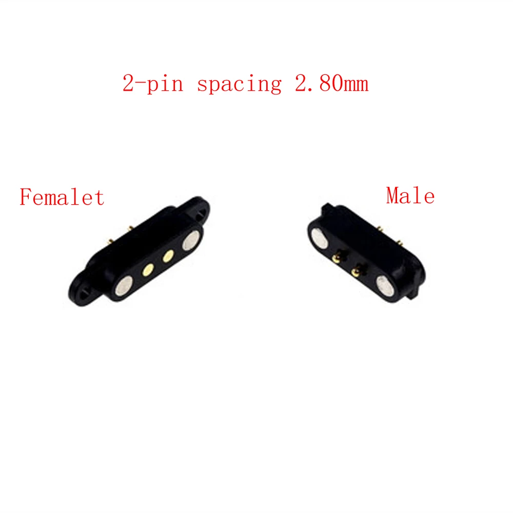 

1 Pair Spring-Loaded Magnetic Pogo Pin Connector 2 Pole Pitch 2.8 MM Through Hole Male Female 2A 36V DC Power Charge Probe