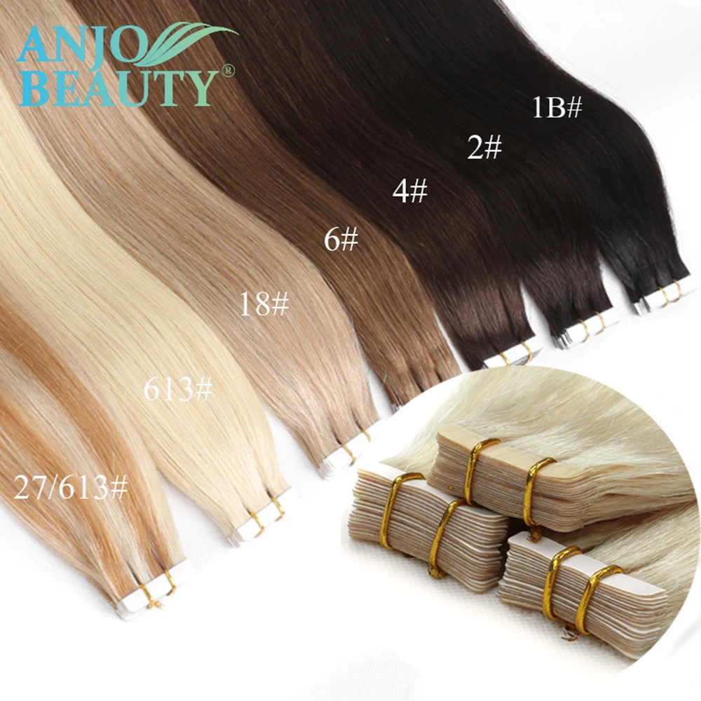 Straight Tape In Human Hair Extensions Invisible Skin Weft Adhesive 14"-28" 100% Natural Real Hair For Women 20pcs/Pack