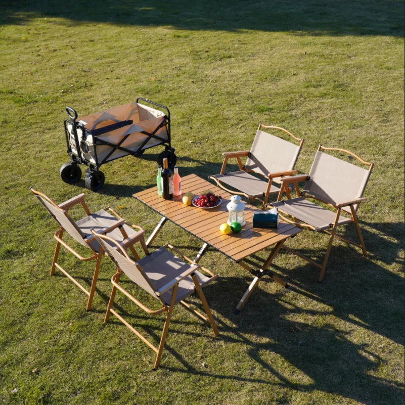 

New Design Modern Outdoor Folding Portable Chairs Hot Selling Iron Material Camping Table Leisure Park Villa Courtyard Furniture