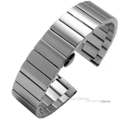 Stainless Steel Quick Release Watch Band - Silver/Black Brushed Metal Bracelet - 22mm (Silver)