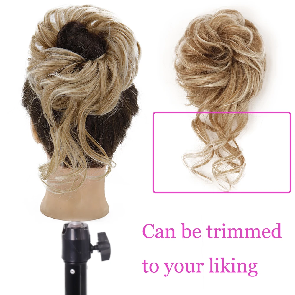 MERISIHAIR Synthetic Girls Curly Scrunchie Chignon With Rubber Band Brown Gray Hair Ring Wrap On Messy Bun Ponytails