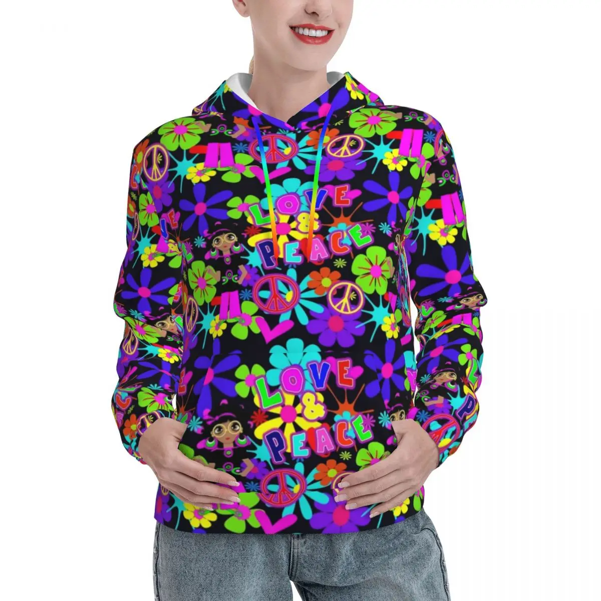 

Hippie Flower Power Casual Hoodies Couple Peace 60s Retro y2k Cool Hoodie Autumn Outerwear Design Sweatshirts Oversized Clothing