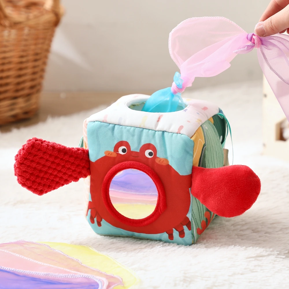 Baby Montessori Spielzeug Baumwolle Magie Tissue Box Finger Ausübung Beschäftigt Brettspiel Pädagogisches Spielzeug Weiche Rassel Spiel Ozean Tuch Buch – Detail 17