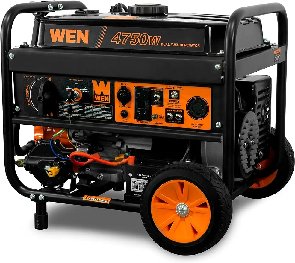 

WEN DF475T Dual Fuel 120V/240V Portable Generator with Electric Start Transfer Switch Ready, 4750-Watt, CARB Compliant