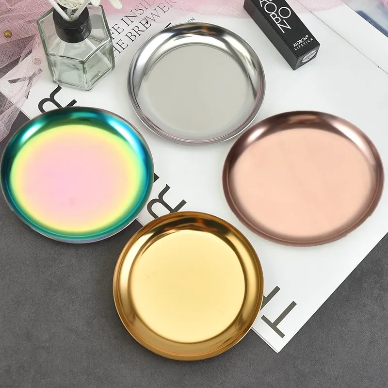 

Light Luxury Style Metal Jewelry Tray Stainless Steel Storage Tray Dormitory Cosmetics Jewelry Plate Decoration