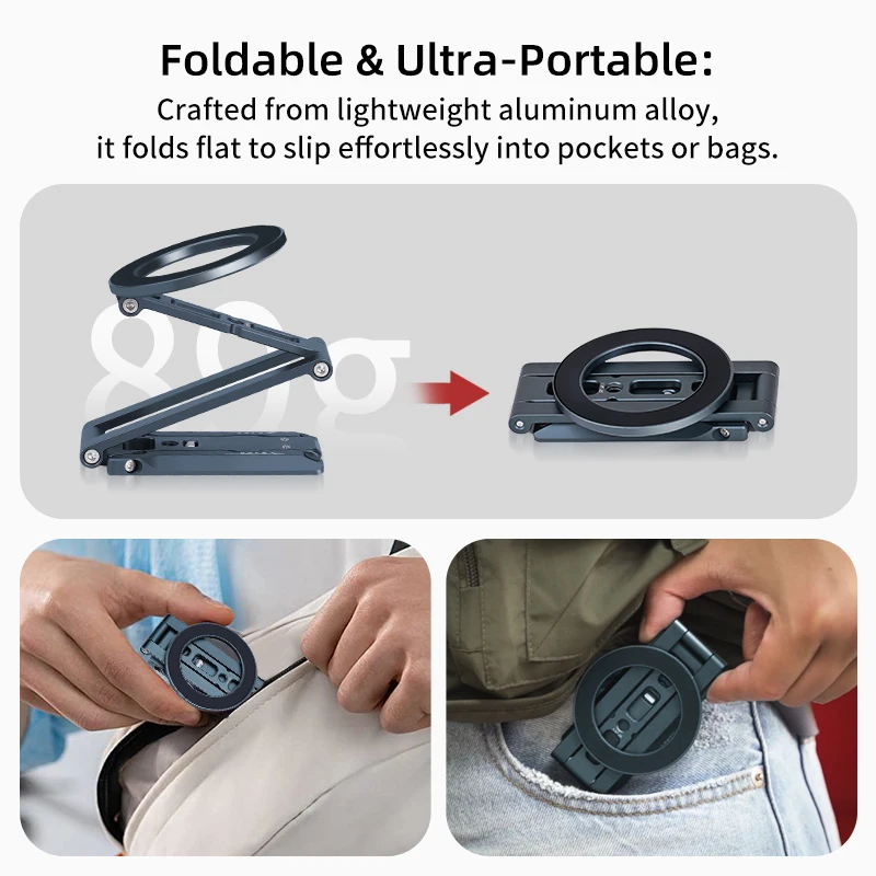 Magsafe 마그네틱 휴대폰 삼각대 스탠드, 후크형 접이식 데스크탑 홀더, 아이폰 데스크탑 셀카 비디오 모바일 삼각대