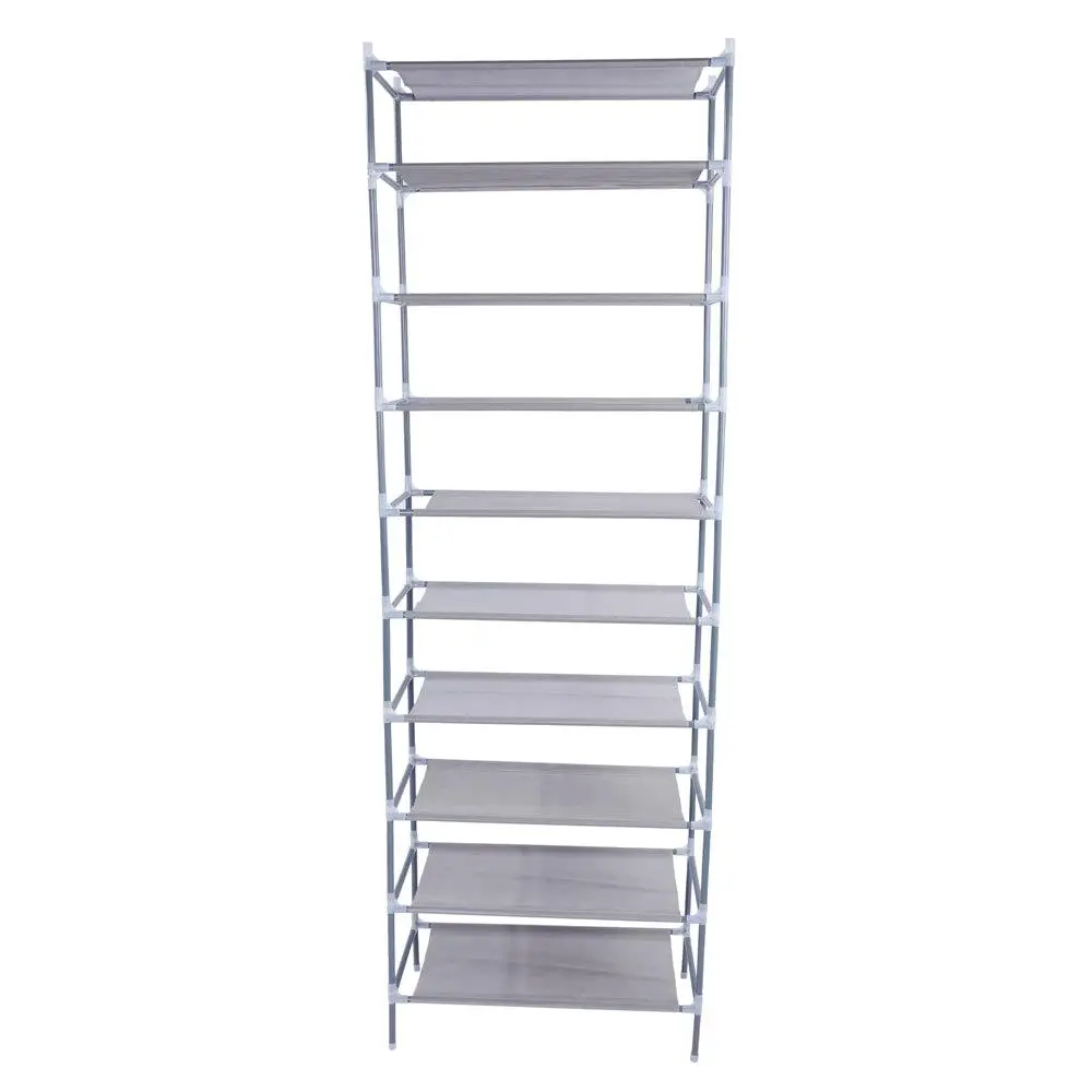 10-Tier Gray Non-Woven Fabric Shoe Rack - Easy Assembly Storage Organizer 2