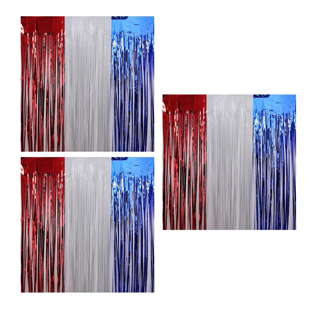 

3 Pcs Photo Independence Day Rain Curtain Blue Home Decor Foil Fringe The Pet Party Background