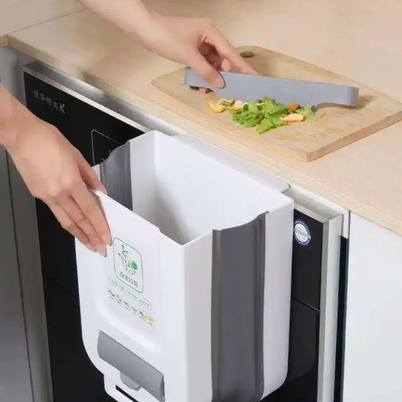 Kitchen Classified Hanging Trash Can Wall Mounted Folding Trash Can Home Cabinet Hanging Storage Kitchen Accessories trash can