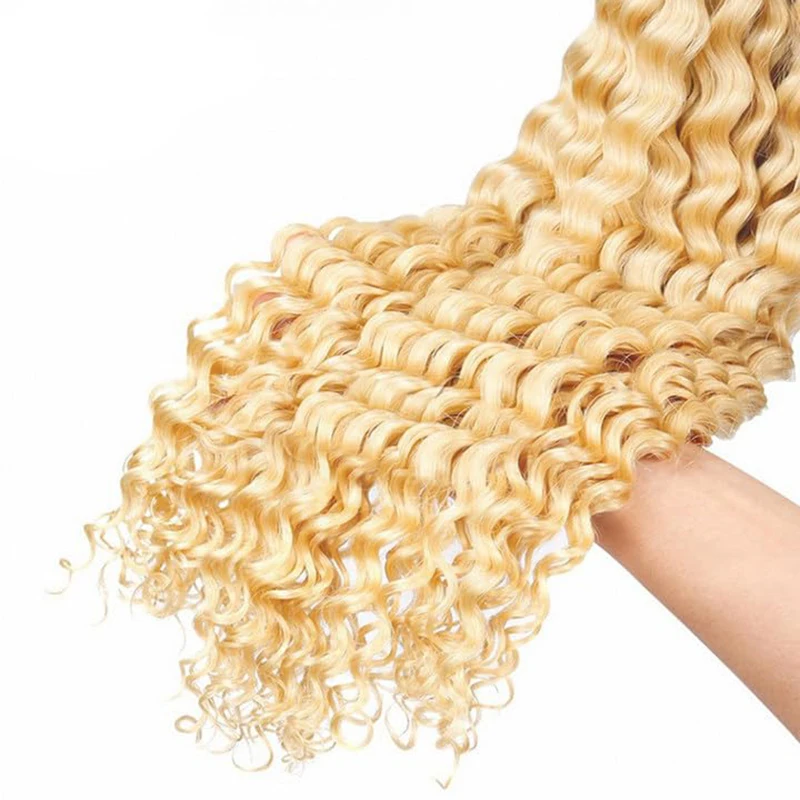 613 Blonde Human Human Braiding Hair Deep Wave Bulk Blonde Deep Curly Hair for Boho Braids 3 Bundles 613 Color for Women 150g 6