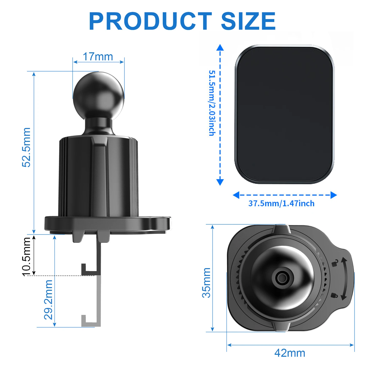 Magnetic Car Phone Holder Air Vent Upgrade Hook 6X N42 Strong Magnet 360&deg; Rotation Smartphone Mobile Stand