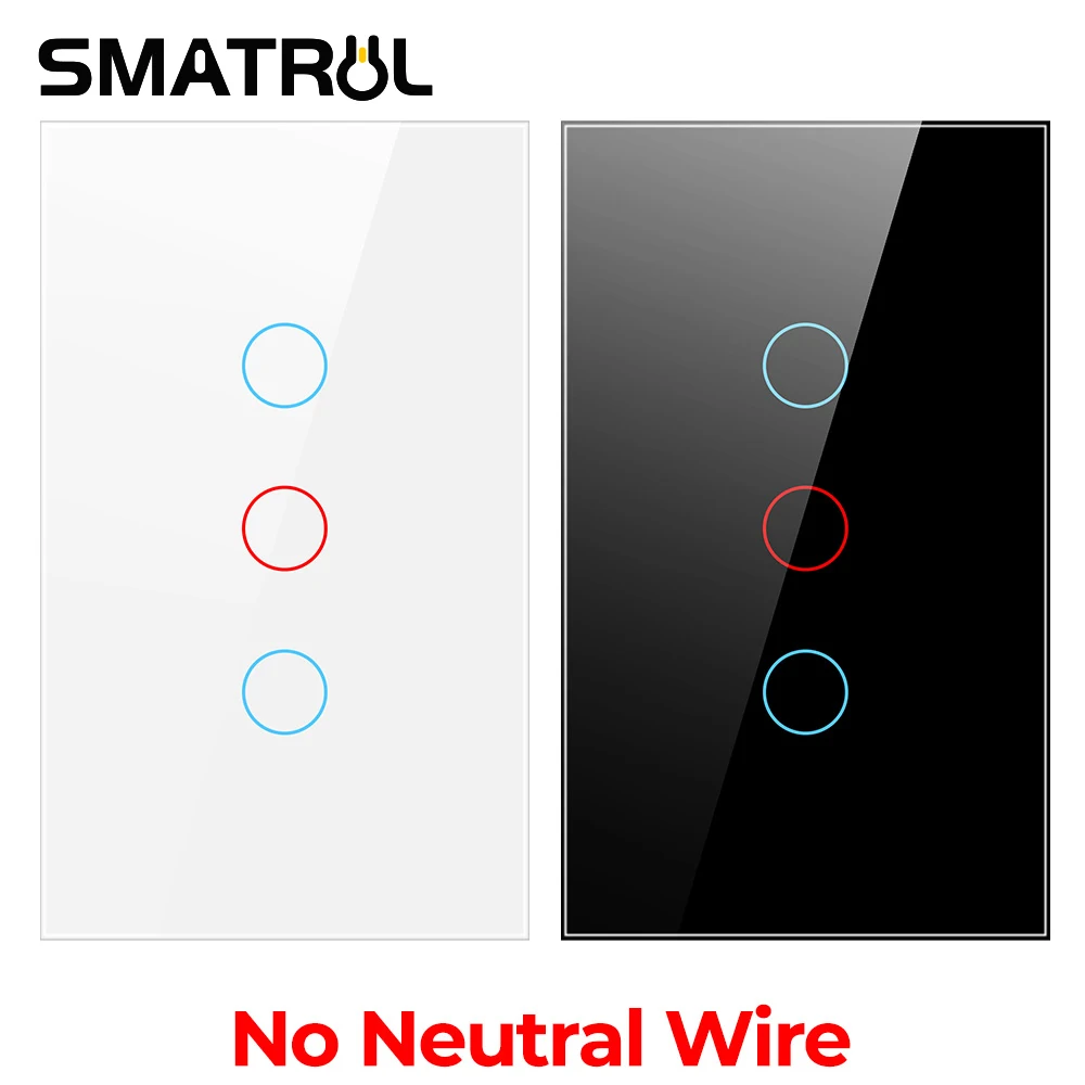 

SMATRUL Smart Touch Switch Light AC US 220V 110V No Neutral Wire Wall Supply Glass Screen Panel Electric On OFF Control LED Lamp
