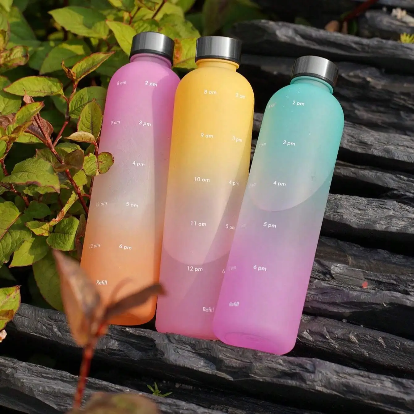 1000ml Outdoor Sports Water Bottle, Portable Frosted Gradient Cup, Large Capacity with Scale, Camping Picnic Office Gym Drinkware