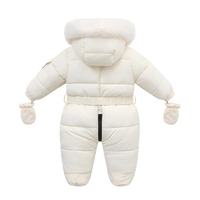 Winter Jumpsuit For Infants Plus Velvet Hooded Newborn Baby Romper 0-2 Years Girl Winter Overalls Snowwear With Scarf