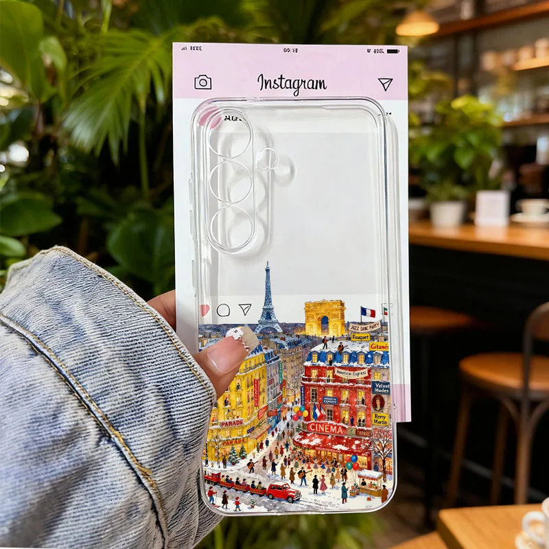 Christmas Winter Snow Scenery Clear Phone Case with London Street Landscape Design