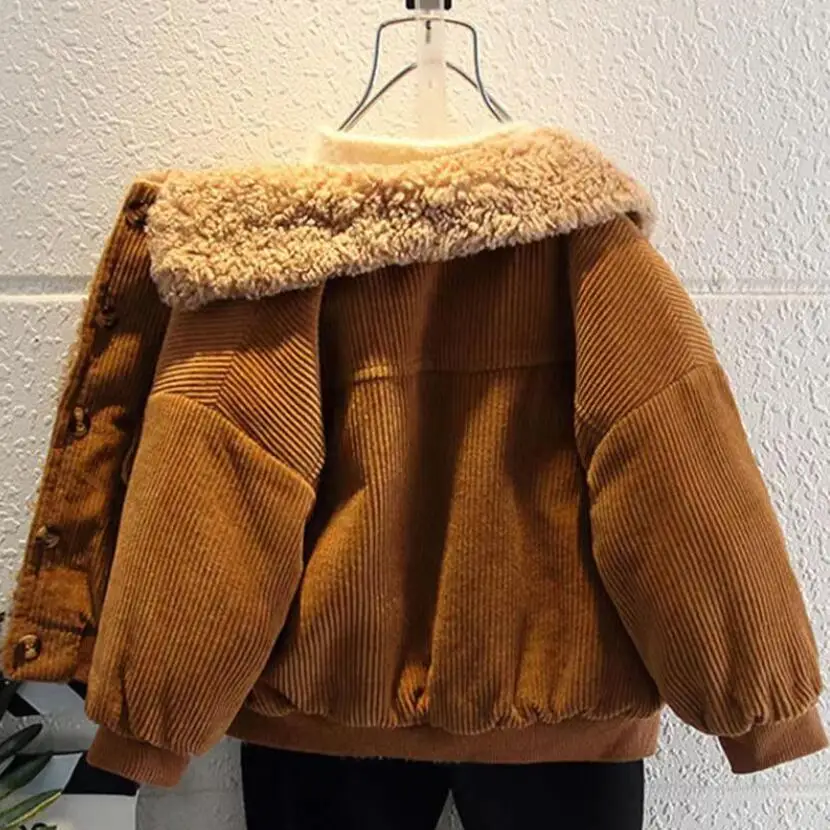 Corduroy Fur Coat For Boys Winter Jacket Lapel Plush Warm Outerwear Children Fashion Boys Thicken Lambswool Jackets 1-5 Years kids jackets