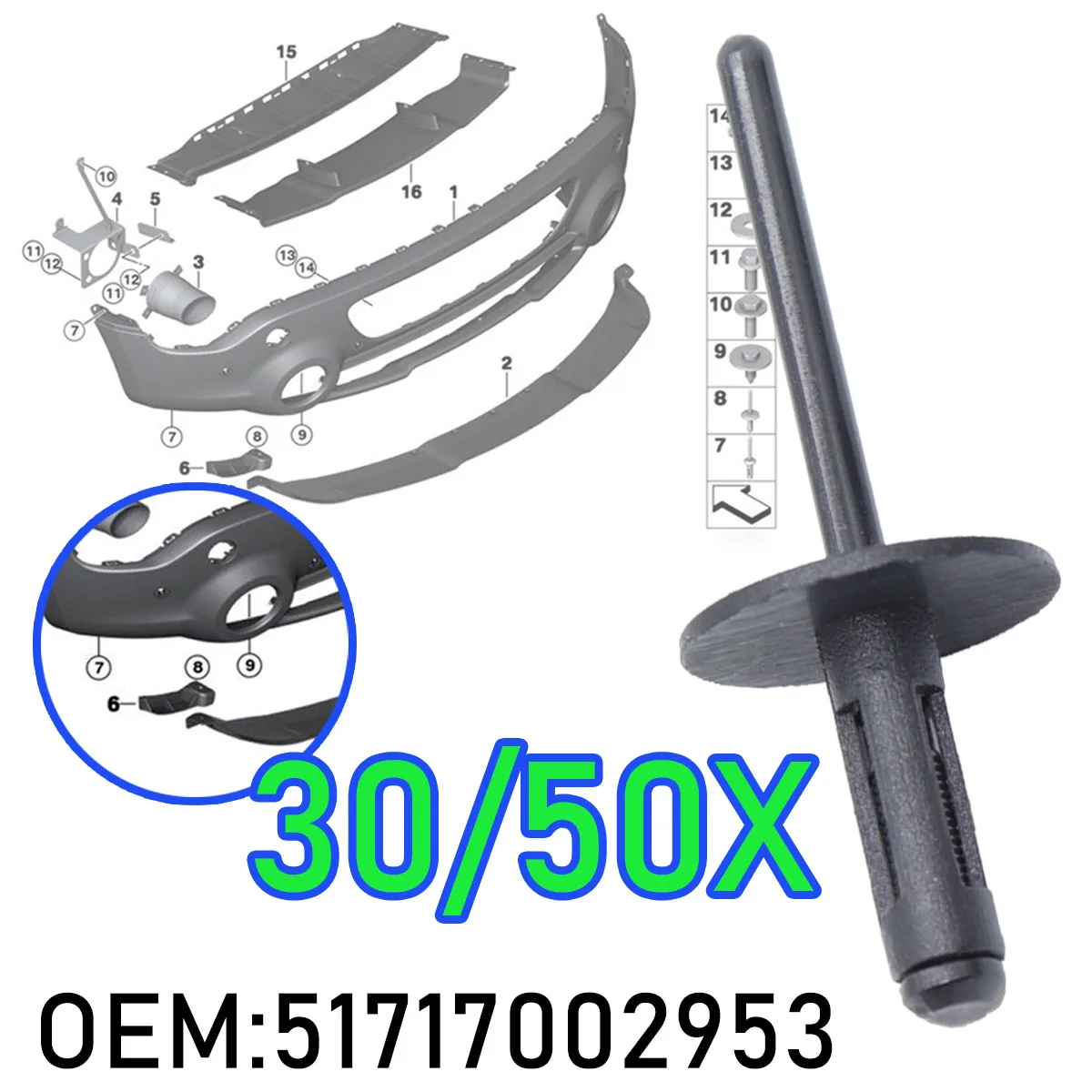 30X Modanatura Pop Blind Rivetti Clip Di Fissaggio Per Bmw Z3 Z4 Z8 Roadster Fermo Paraurti Parafango Auto All'Interno Gonne Laterali Decorative