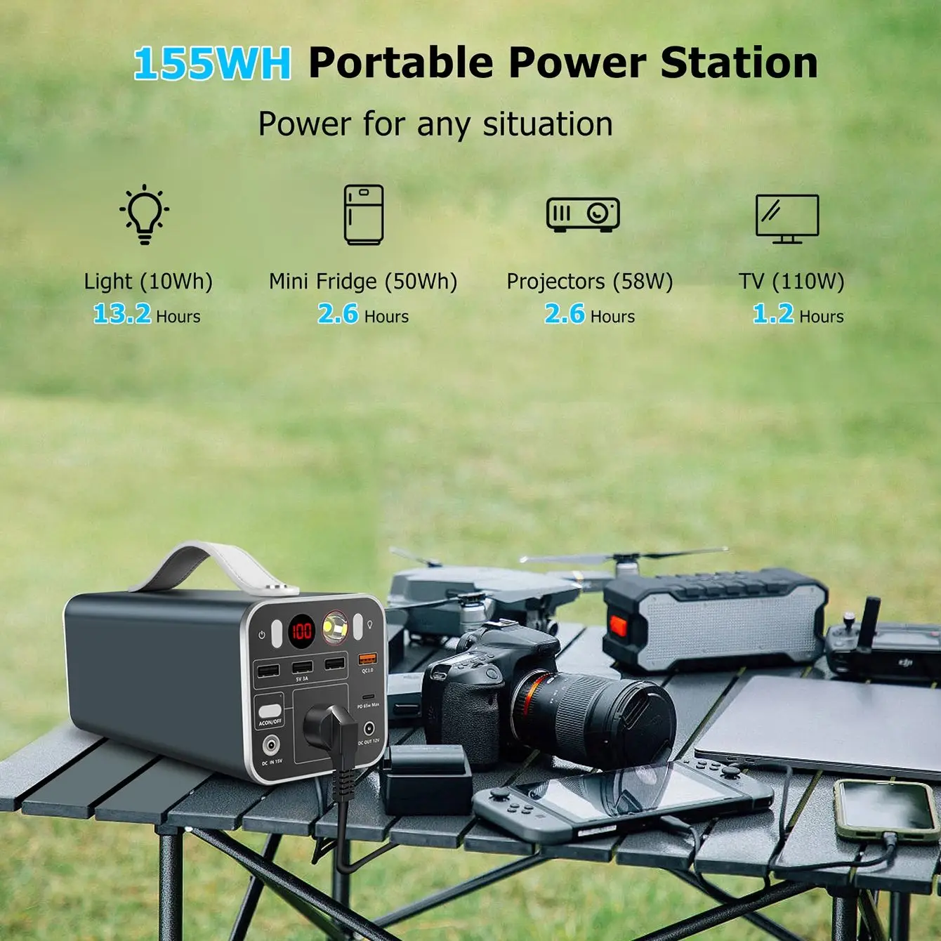 150Wh Portable Power Station, 42000mAh Laptop Power Bank With 150W AC Outlet, Dual Way 65W PD/USB-C Port, Laptop Charger Battery 3