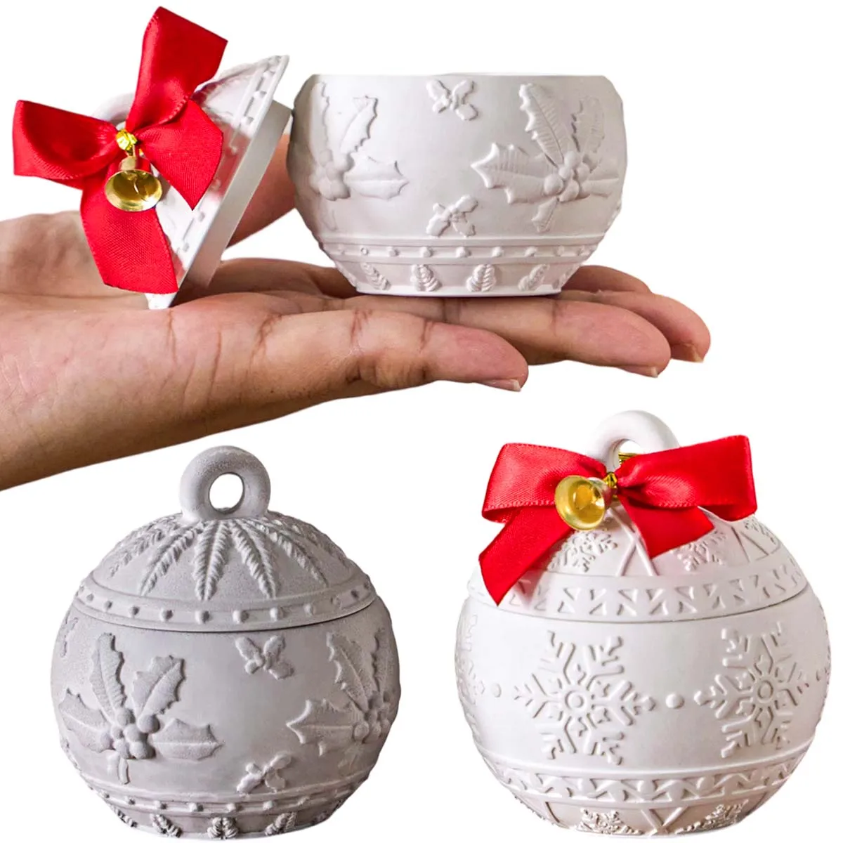 Weihnachten Relief Schnee Beere Kerze Glas Silikon Form DIY Runde Kugel Lagerung Box Formen Gips Harz Herstellung Kit Weihnachten Handwerk Deco