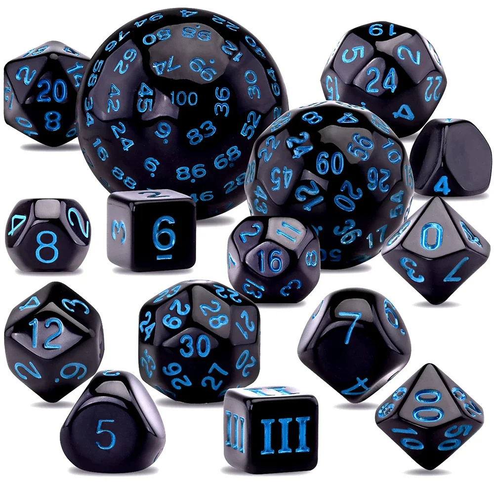 Polyhedral Dice D3-D100 Spherical 100 Sides Dices RPG Complete DND Opaque Black Role Playing Table Party Board Game 15Pcs/Set