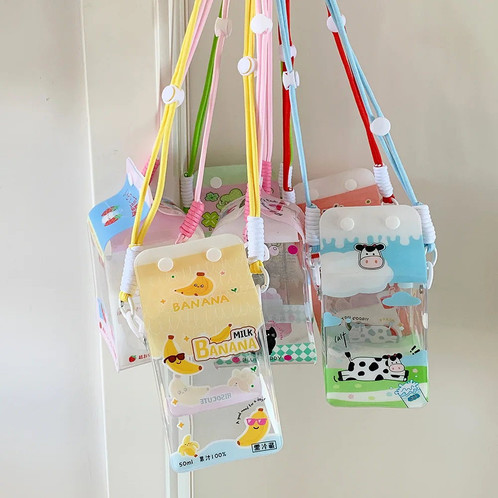 Ladies' kawaii Crossbody Bag Cartoon Cute Transparent Milk Box Funny New Shoulder Bag High-quality Doll Display PVC Storage Bag