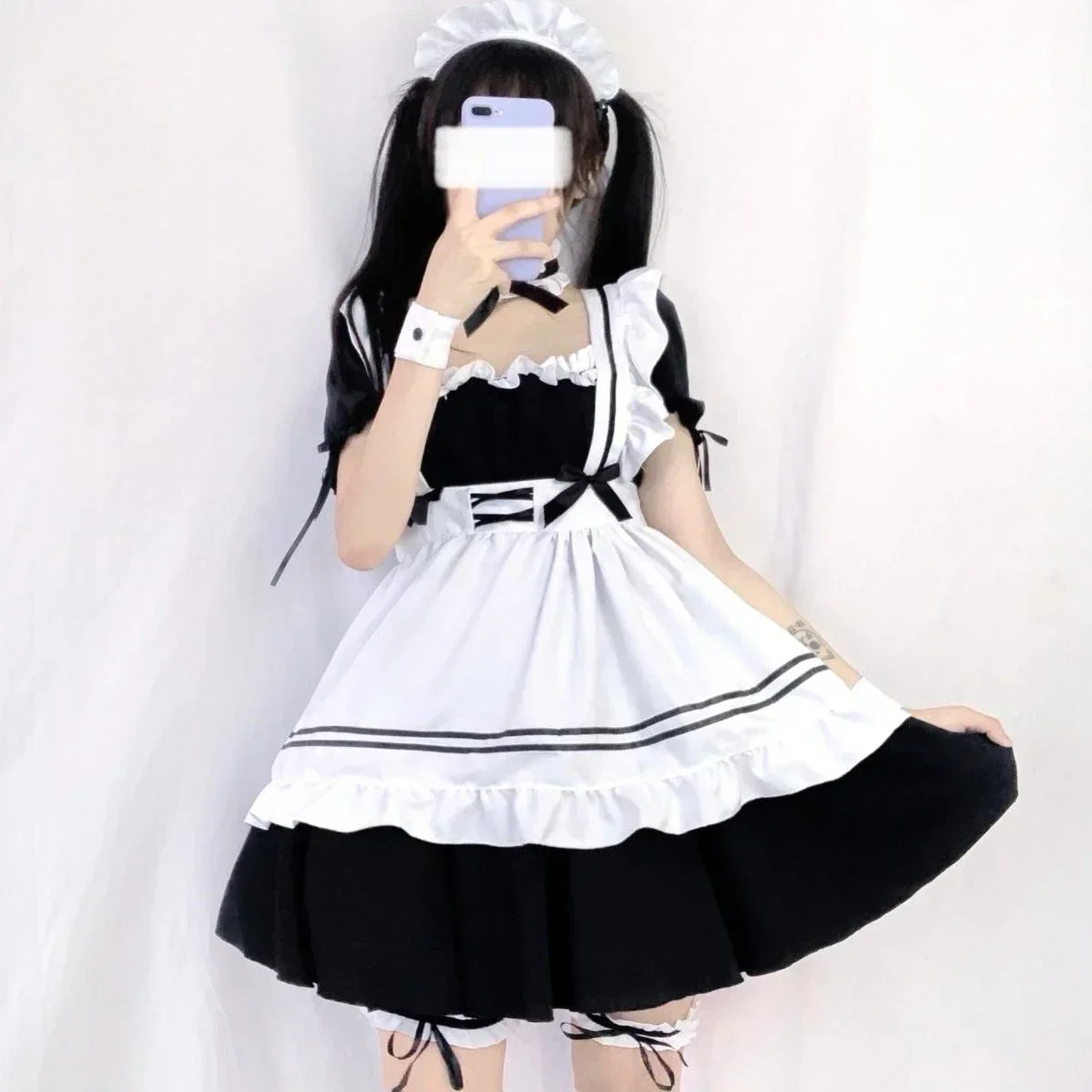 6pcs Set Cute Maid Costume Cosplay Hand Game Red Wine Sweet Maid Costume Lolita Anime Cosplay lolita cosplay costumes