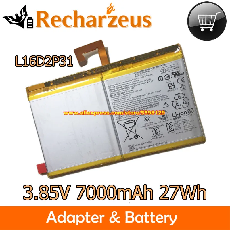 

Genuine 3.85V 7000mAh 27Wh L16D2P31 SB18C15128 Battery 1ICP38494-2 For Lenovo Tab 4 10 Plus TB-X704F TB-X30F TAB TB-X704A Laptop