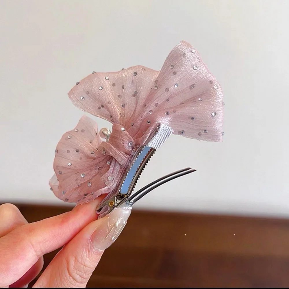 달콤한 소녀 헤어 클립 Organza 활 머리핀 어린이 헤어핀 지르콘 크라운 머리 장식 어린이 공주  헤어 액세서리