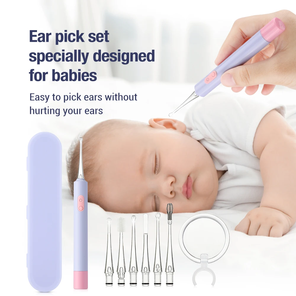 Baby's Luminous Ear Spoon With Dual LED Light Magnifying Glass 6 Types Ear Picks Cleaning Set USB Charging Earwax Cleaner 2