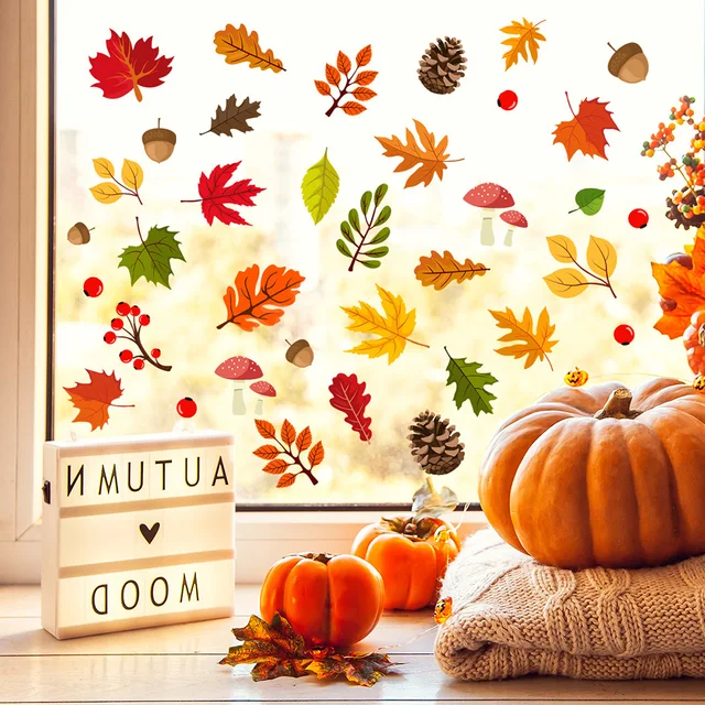 Fall Window Clings 9 Sheets – Gnome Pumpkin Autumn Stickers, Static Cling For Glass, Thanksgiving Home Decor