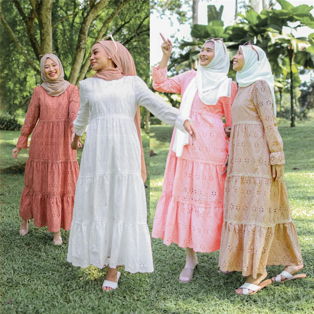 

Abayas for Women Muslim Lace Hollow Long Sleeve Maxi Dress Abaya Turkey Dubai Saudi Kaftan Arab Robe Islamic Party Jalabiya Gown