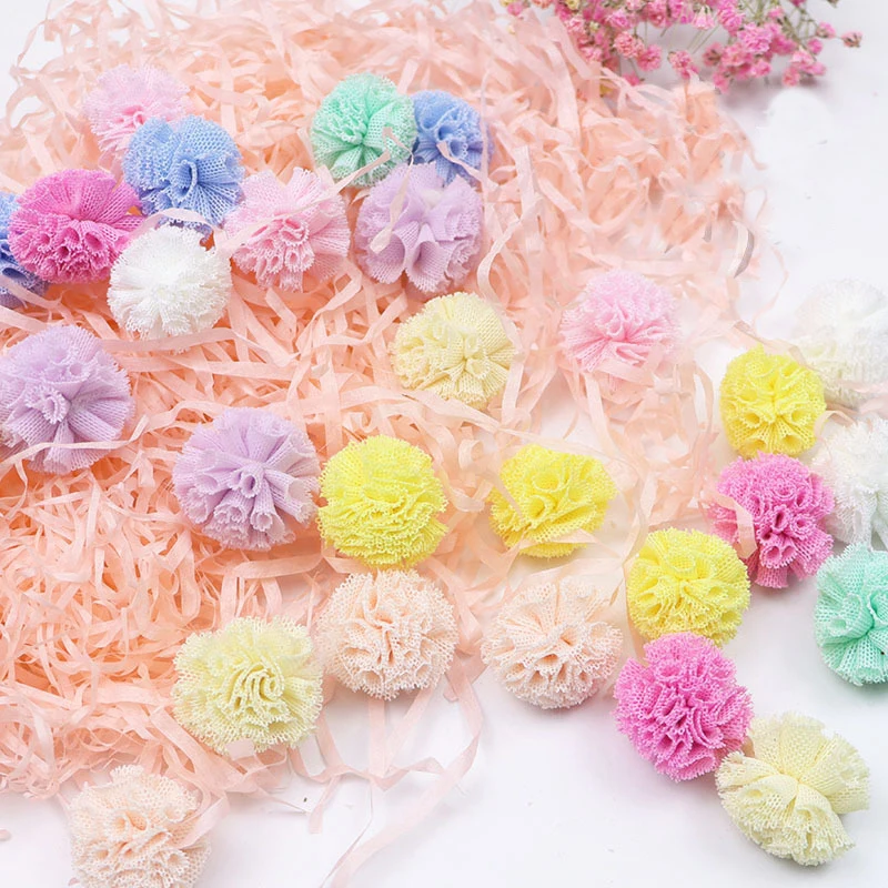 Pom poms craft supplies 15mm 20mm 25mm Korea lace ball DIY gauze elastic flower for hairpins jewelry making