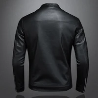 Spring Autumn Leather Jacket Men Stand Collar Slim Pu Leather Jacket Fashion Motorcycle Causal Coat Mens Moto Biker Leather Coat 2