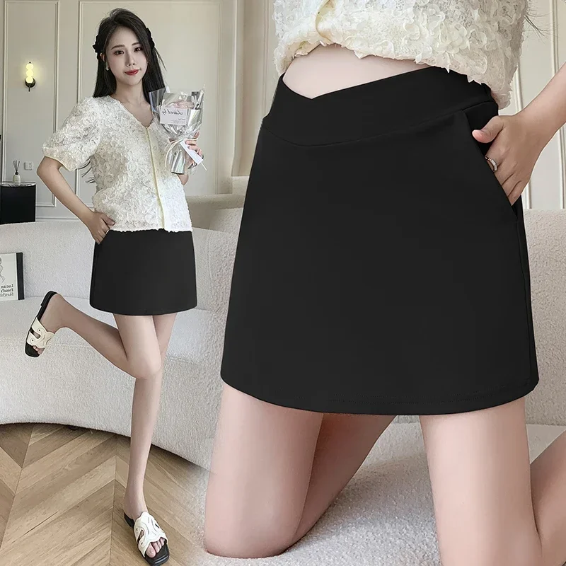 Korean Style Summer Maternity Pencil Skirt with Shorts Lining Thin Low Waist Office Lady A-line Mini Skirts Pregnant Woman Skort