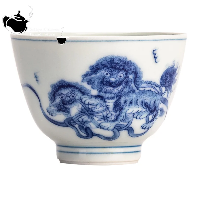 Kung Fu Tea Cup Vintage Blue and White Tea Cup Master Cup Handmade Ceramic Single Personal Small Cup