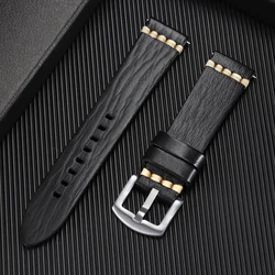 Handmade Retro Italian Leather Business Universal Watch Strap - Premium Cowhide Band - 22mm (Black)