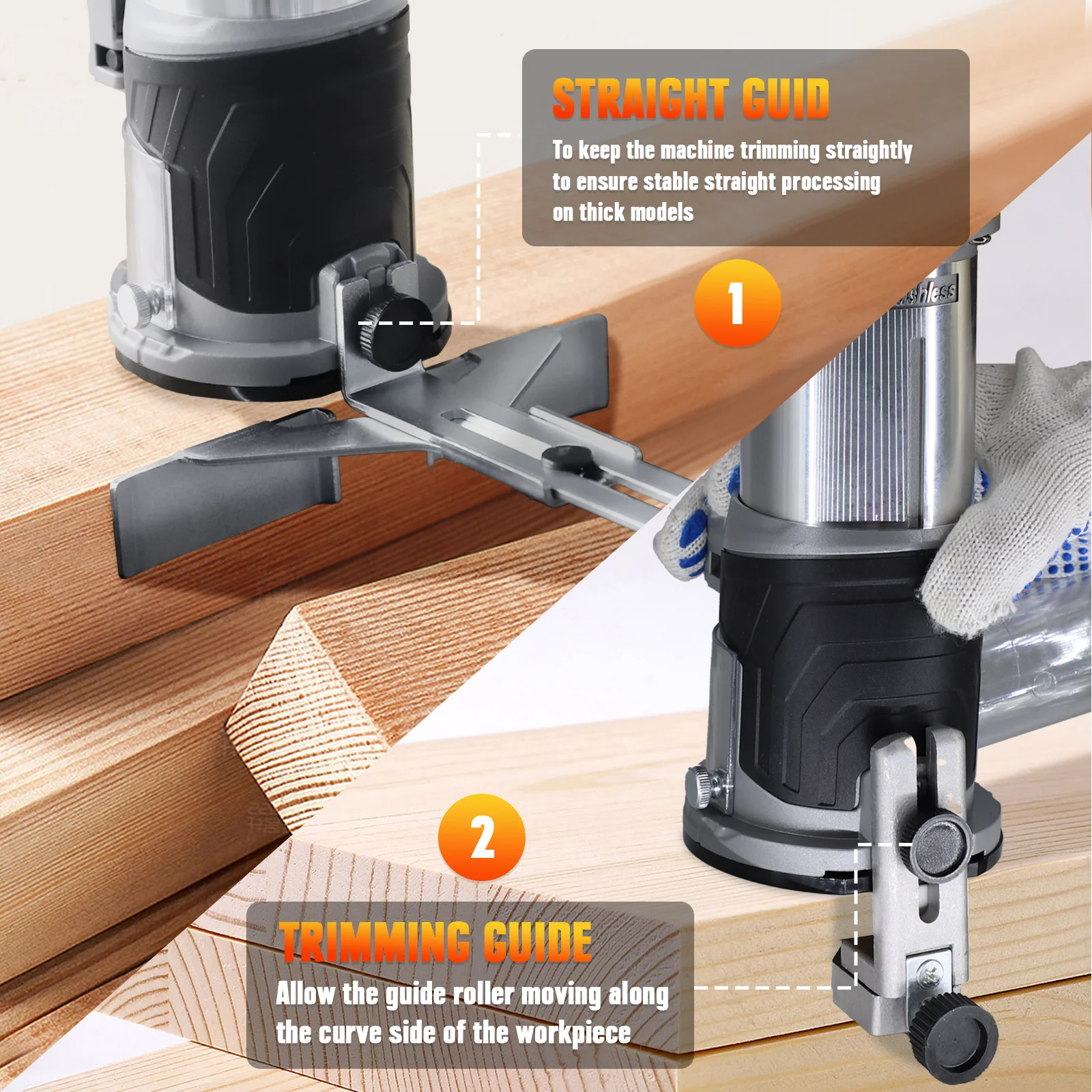 Wood Router Woodworking Tools Mellif Cordless Compact Router Brushless Palm Router Wood Trimmer For DeWalt 18V 20V MAX Battery No Battery
