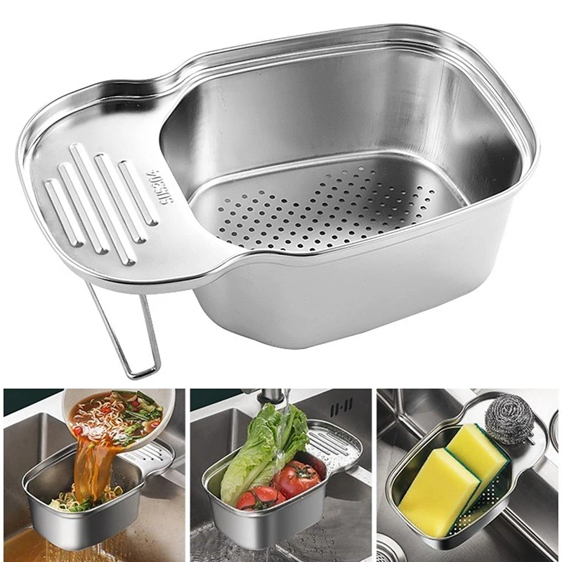 Drain Basket Stainless Steel Saddle Type Storage Basket Kitchen Sink Storage Basket Storage Rack Kitchen Residual Drain Basket stainless steel faucet rack kitchen household goods wire ball sponge cloth drain hang basket sink storage rack kitchen appliance