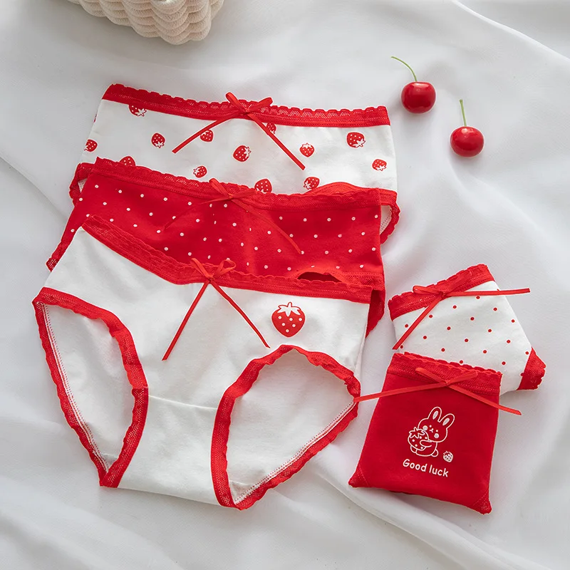 

5 предметов / комплект красного женского хлопчатобумажного нижнего белья для девочек симпатичные мультипликационные трусики нижнее белье нижнее белье