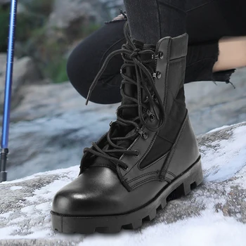 Mens Desert Combat Boots Breathable Motorcycle Outdoor Hiking Boots High-top Winter Tactical Military Boots Non-Slip for Men 3