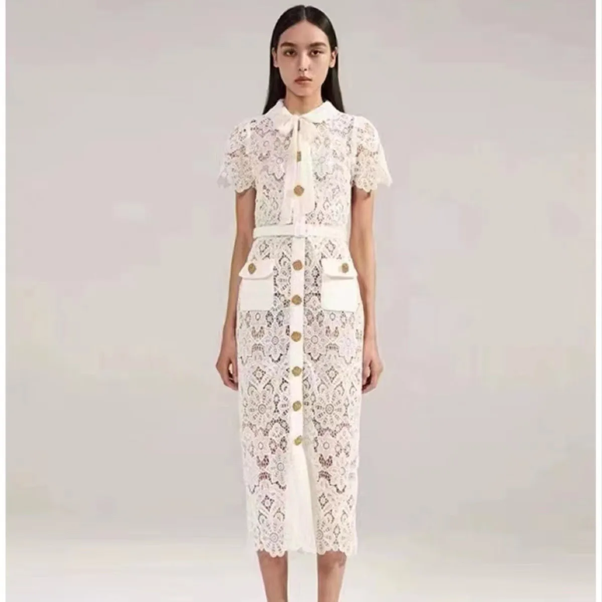 

Женское однобортное платье средней длины JAMERARY, модельное праздничное платье с золотыми пуговицами, карманами и коротким рукавом для выпускного вечера