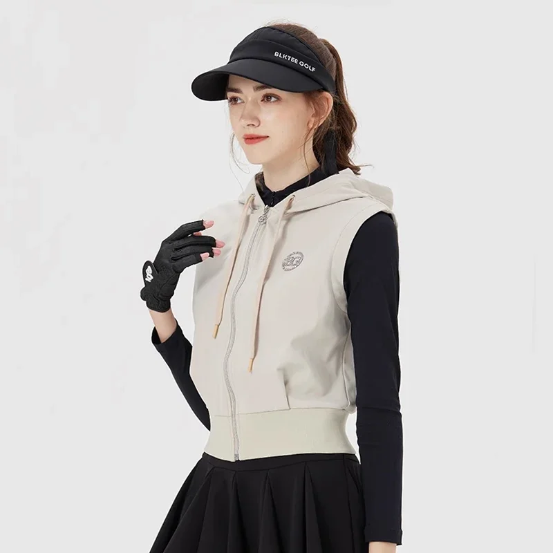 BG New Golf Outfit Women's Vest Fall Winter Warm Hooded Waistcoat Ladies Short Jacket Sports Sleeveless Coat