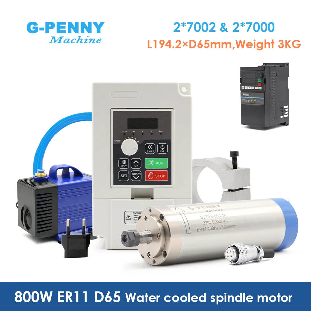 G-Penny 800W wassergekühlter CNC-Spindel-Kit, 24000 U/min, 0,01 mm Genauigkeit, 4 Lager, 1,5 kW VFD, 65 mm Halterung und Pumpe für Holz und Aluminium