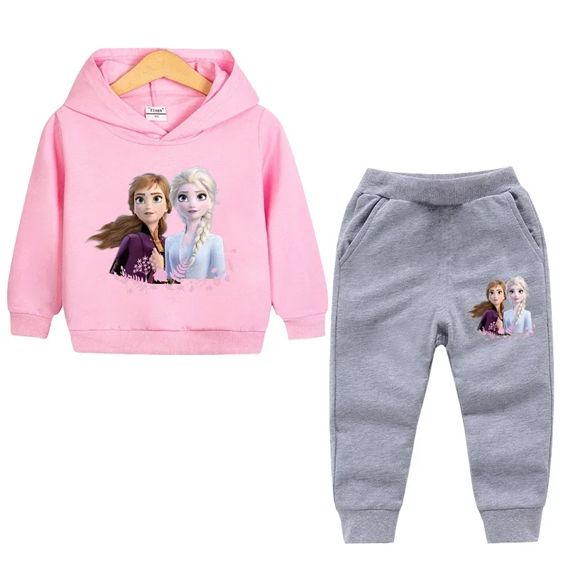 thumbnail image 1 of Ropa de primavera para niños, suéter de manga larga con capucha y pantalón de Frozen Elsa para niñas, conjuntos de 2 piezas, ropa para niñas pequeñas, 1 of 5